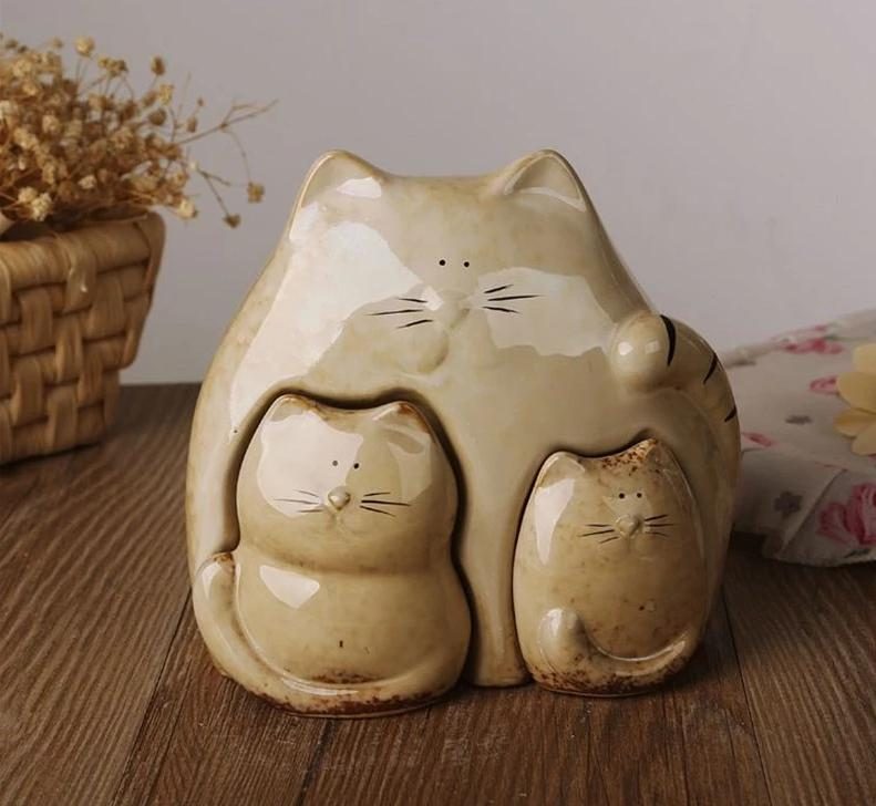 3pcs Figurines De Famille De Chat Mignon