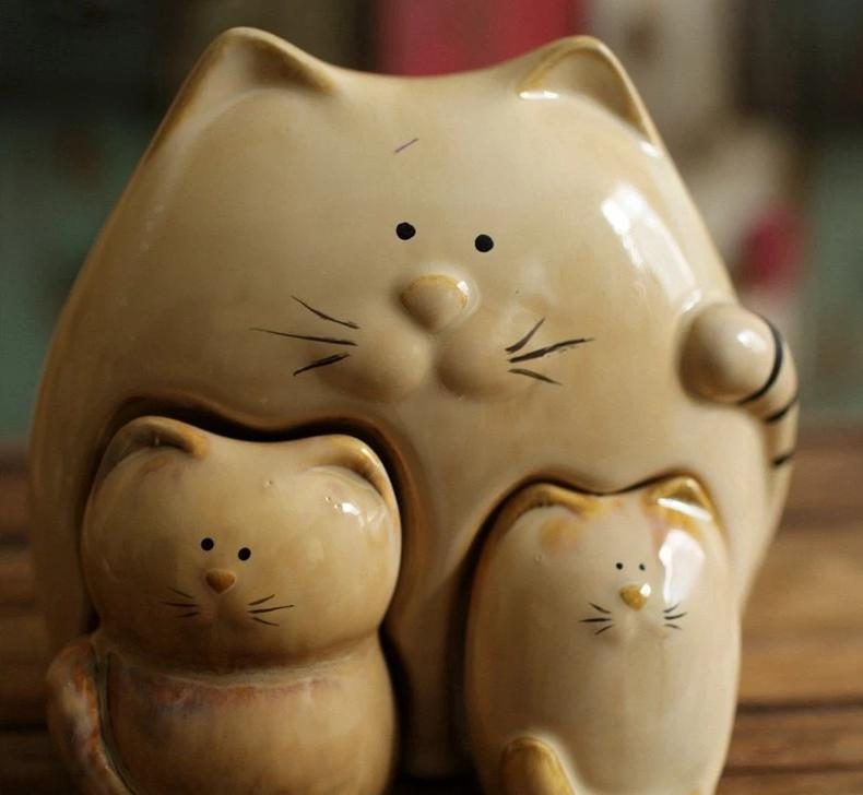 3pcs Figurines De Famille De Chat Mignon