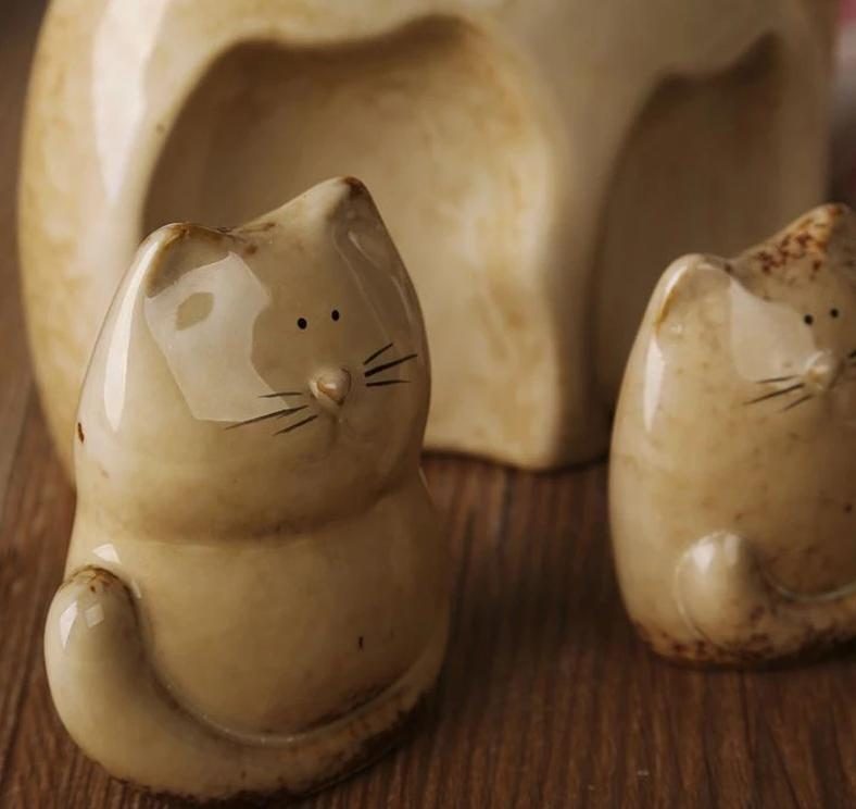 3pcs Figurines De Famille De Chat Mignon