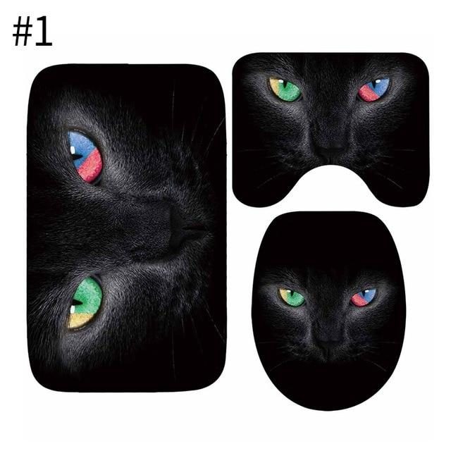 3pcs Tapis De Salle De Bain Ensemble De Chat Mignon