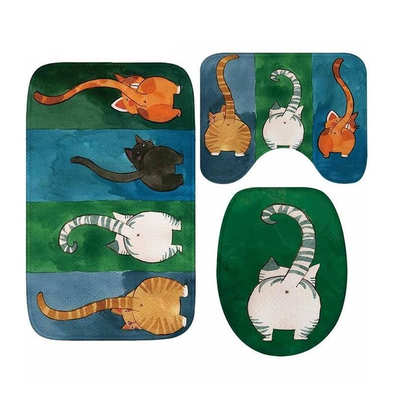 3pcs Tapis De Salle De Bain Ensemble De Chat Mignon