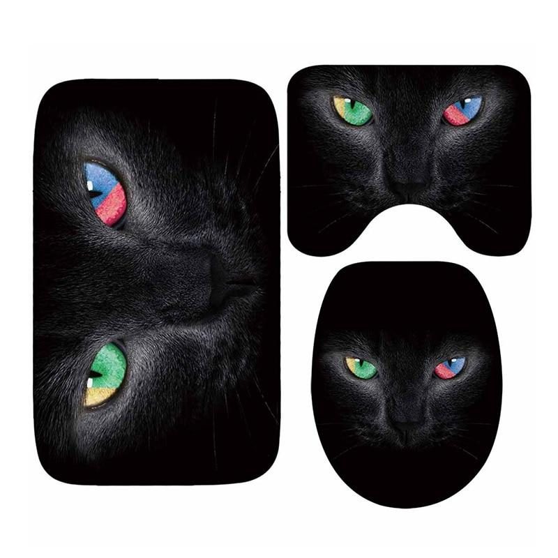 3pcs Tapis De Salle De Bain Ensemble De Chat Mignon