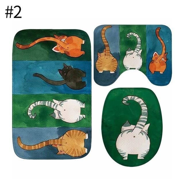 3pcs Tapis De Salle De Bain Ensemble De Chat Mignon