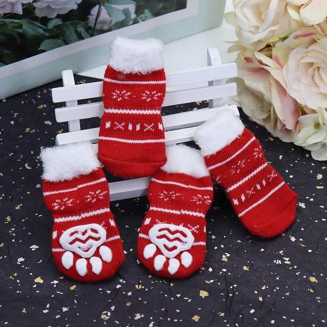 4pcs Chaussettes Mignonnes Pour Animaux De Compagnie De Noël