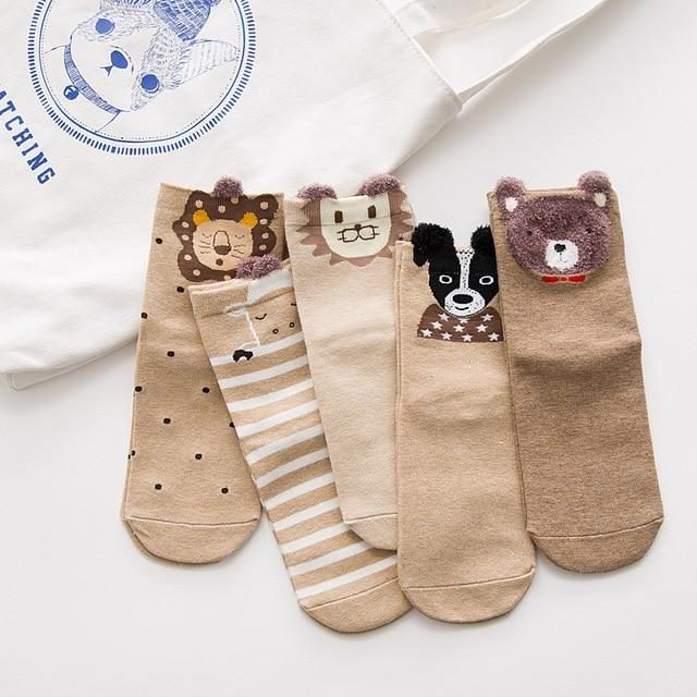 5 Paires De Chaussettes À Imprimé Animalier 3d