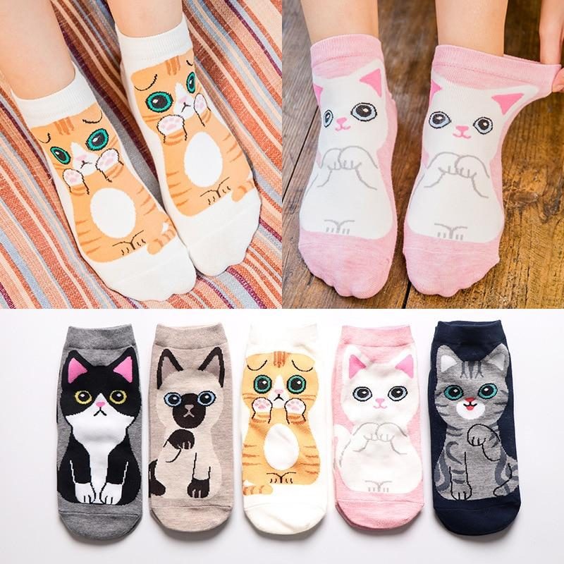 5 Paires De Chaussettes À Imprimé Chat