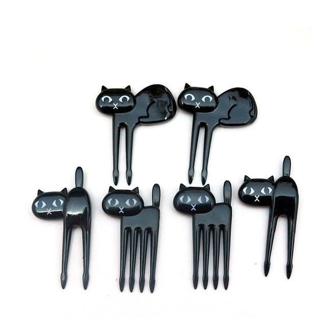 6 Mini Fourchettes Design Chat Noir