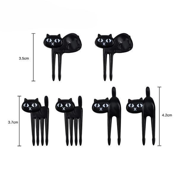 6 Mini Fourchettes Design Chat Noir