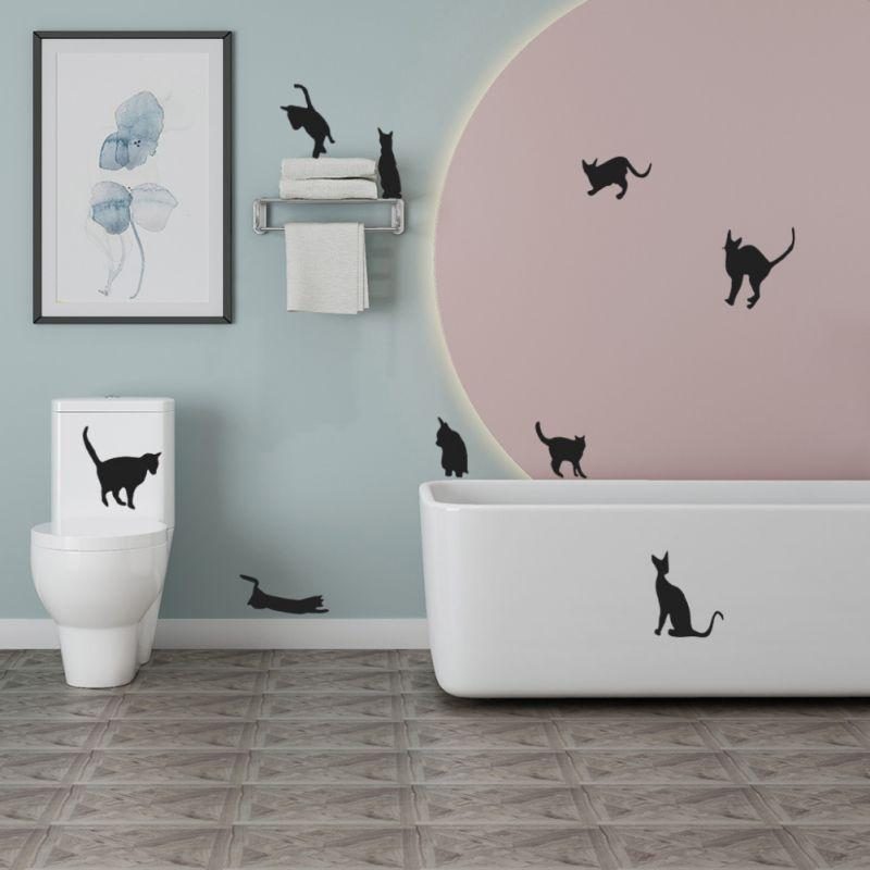 9pcs Décoration Murale Chat Sautant Noir