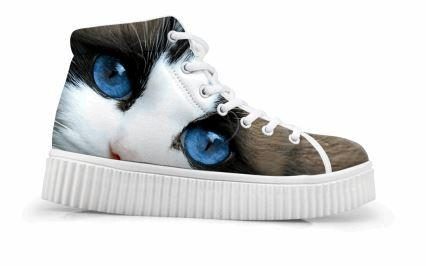 Adorable Chat Aux Yeux Bleus Imprimant Des Chaussures Décontractées À Fond Épais