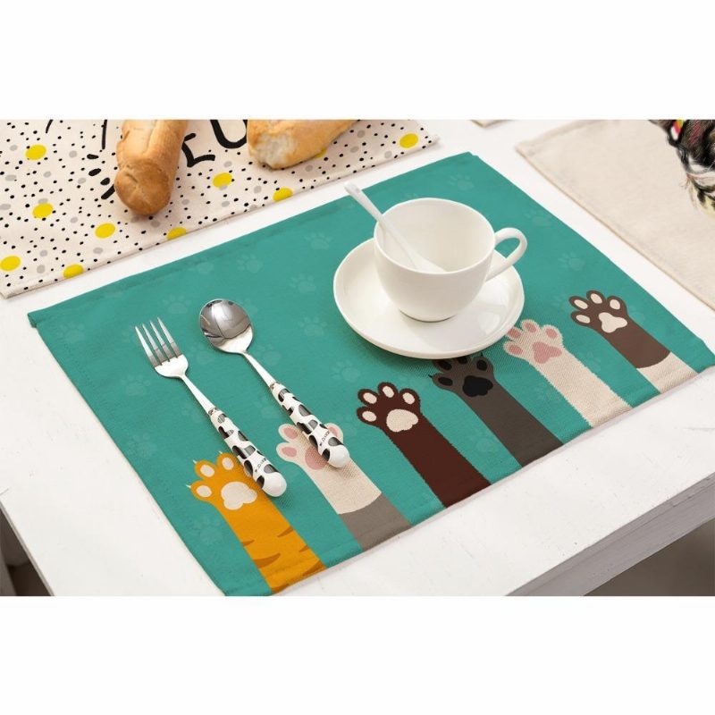 Adorable Chat Imprime Des Sets De Table De Cuisine En Lin Et Coton