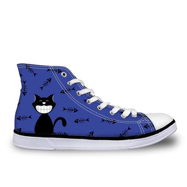 Adorable Chat Smiley Décontracté Haut Haut Dans Des Chaussures Design Bleues Pour Femmes