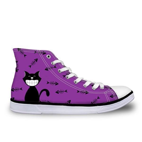 Adorable Chat Smiley Décontracté Haut Haut Dans Des Chaussures Design Violettes Pour Femmes