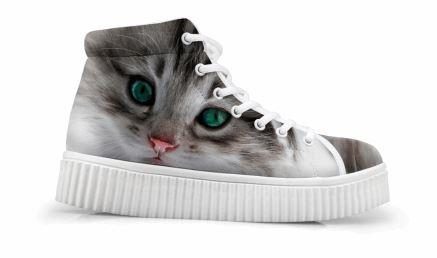 Adorable Chat Yeux Verts Imprimant Des Chaussures Décontractées