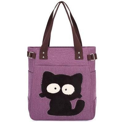 Adorable Sac À Main En Toile Chaton Noir