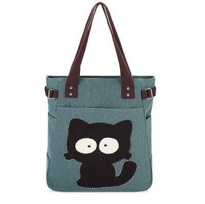 Adorable Sac À Main En Toile Chaton Noir