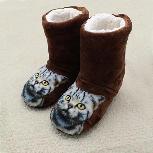 Adorables Bottes D'intérieur En Peluche À Imprimé Chat