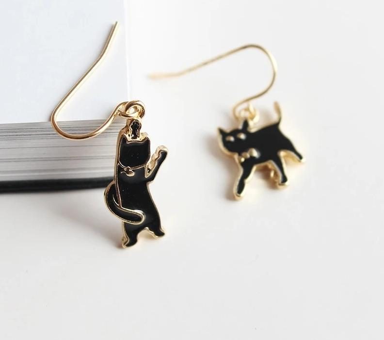 Adorables Boucles D'oreilles En Forme De Chat Noir