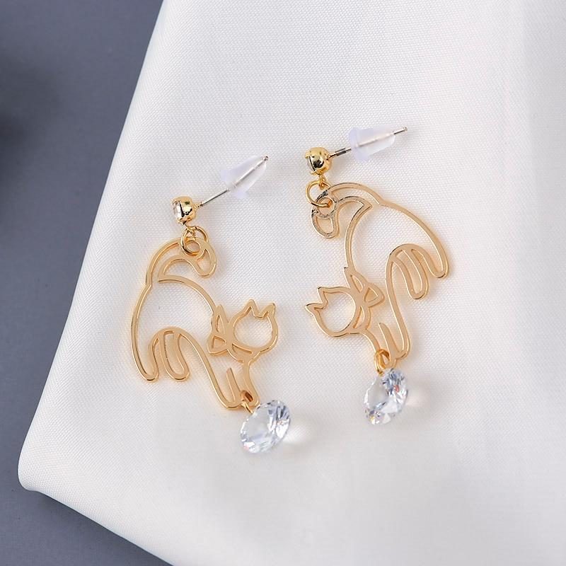 Adorables Boucles D'oreilles Pendantes En Strass Brillant Creux Avec Chat