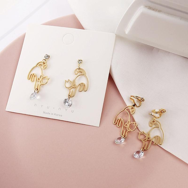 Adorables Boucles D'oreilles Pendantes En Strass Brillant Creux Avec Chat