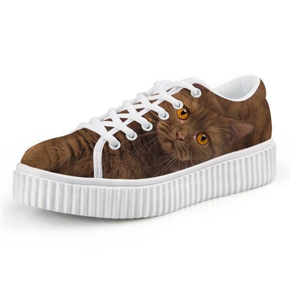 Adorables Chaussures Creepers À Lacets Marron Design Chat