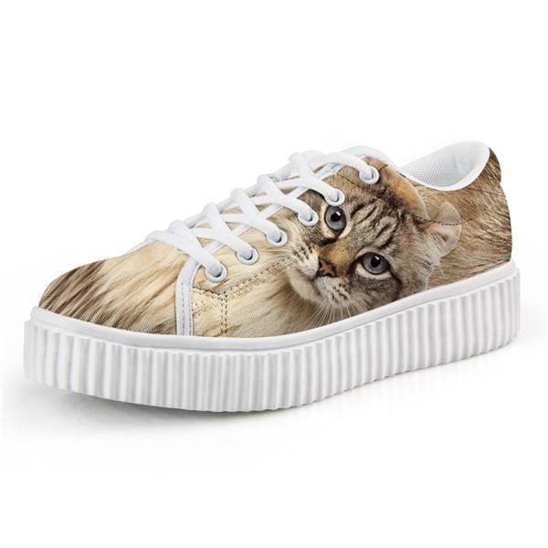 Adorables Chaussures De Creepers À Lacets Avec Motif Chat