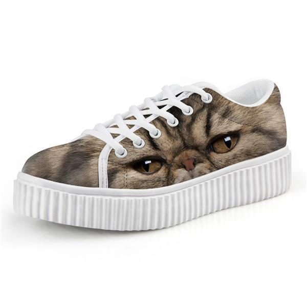 Adorables Chaussures De Creepers À Lacets Avec Motif De Chat