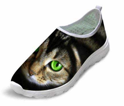 Adorables Chaussures En Maille D'air Avec Impression De Chat Aux Yeux Verts