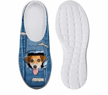 Adorables Chaussures Plates-formes De Loisirs En Denim Imprimées Par Un Chien