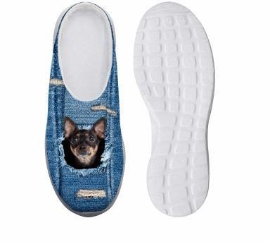 Adorables Chaussures Plates-formes De Loisirs En Denim Imprimées Par Un Chien