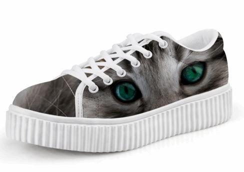 Adorables Yeux De Jade Chat Imprimant Des Chaussures De Creepers À Plate-forme À Lacets Décontractées