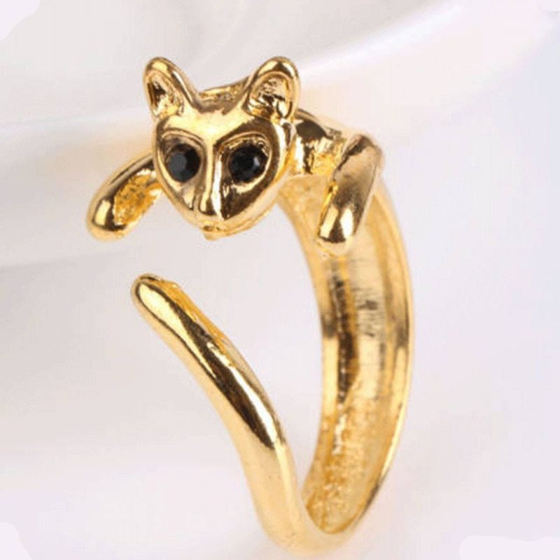 Bague Chaton Plaquée Avec De Beaux Yeux De Cristal