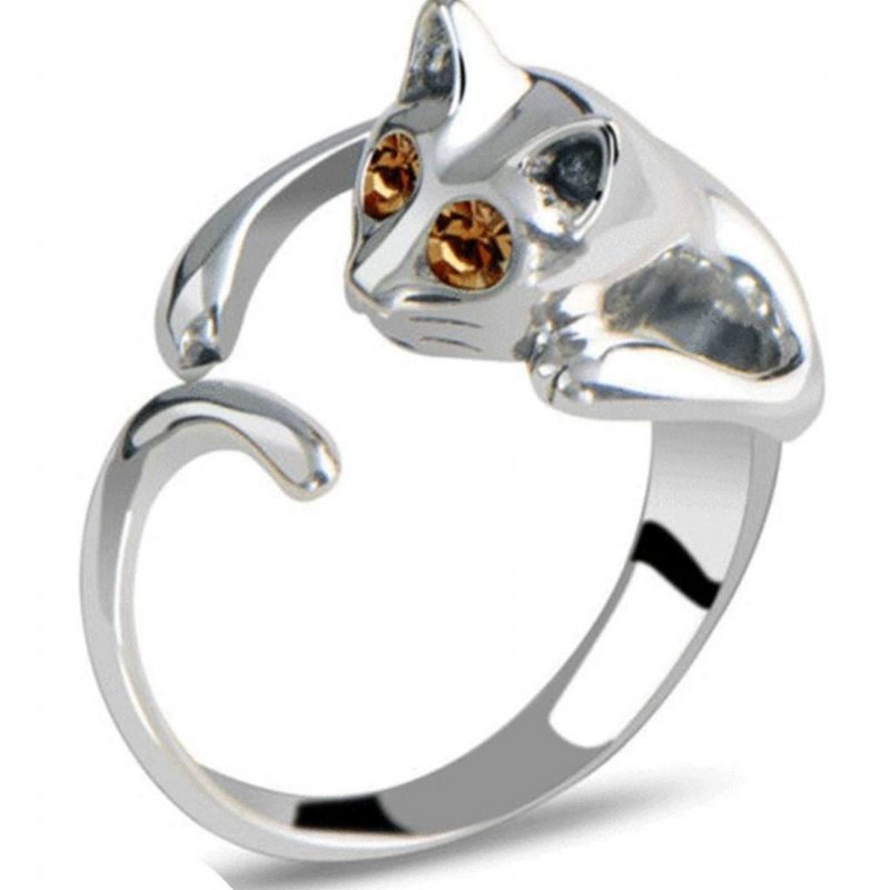 Bague Chaton Plaquée Avec De Beaux Yeux De Cristal