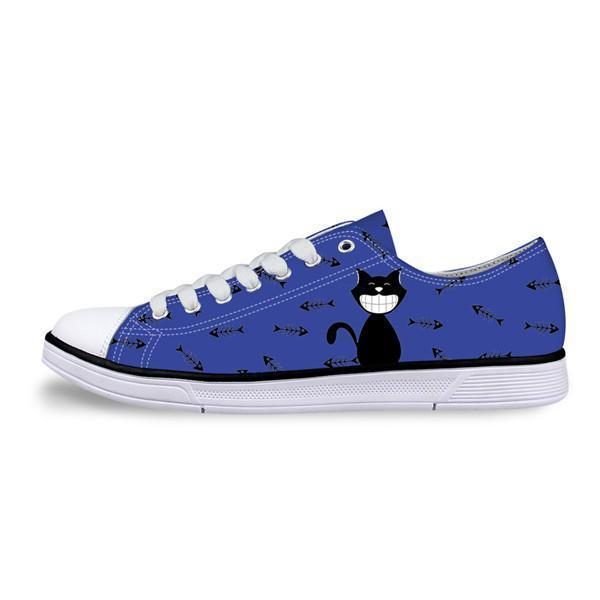 Baskets En Toile Décontractées Pour Femmes Conception De Chat Smiley Dans Des Chaussures Bleues