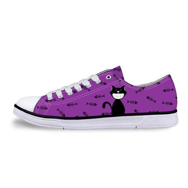 Baskets En Toile Décontractées Pour Femmes Conception De Chat Smiley Dans Des Chaussures Violettes