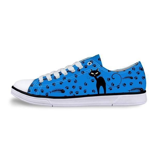 Baskets En Toile Décontractées Pour Femmes Design De Chat Élégant Dans Des Chaussures Bleues