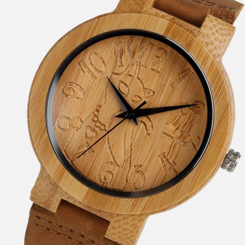 Belle Montre Bracelet En Bois De Chat Vintage En Bambou