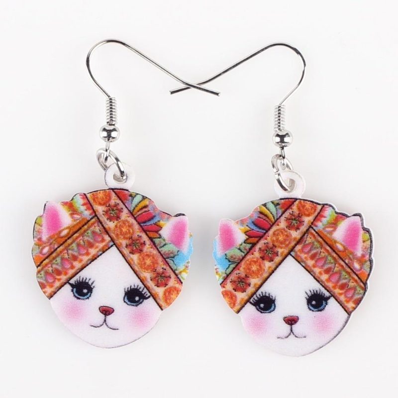 Belles Boucles D'oreilles En Acrylique Chat