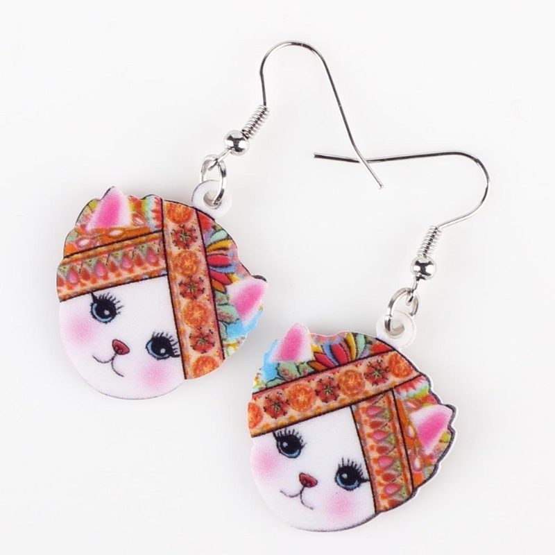 Belles Boucles D'oreilles En Acrylique Chat