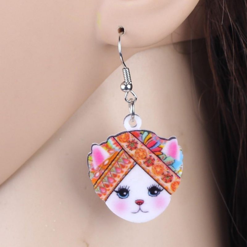 Belles Boucles D'oreilles En Acrylique Chat