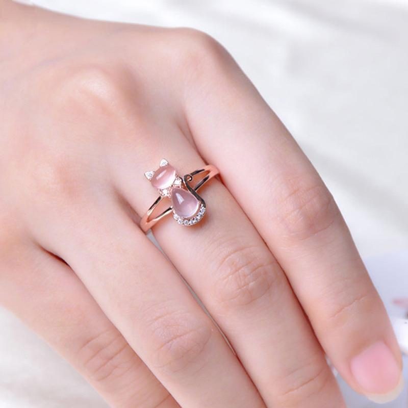 Bijoux Bague Chat En Or Rose