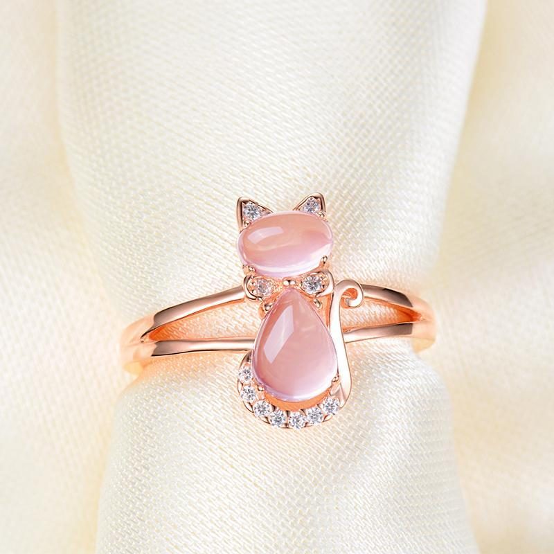 Bijoux Bague Chat En Or Rose