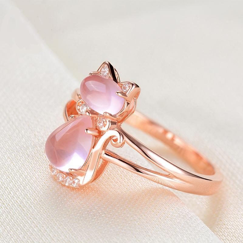 Bijoux Bague Chat En Or Rose