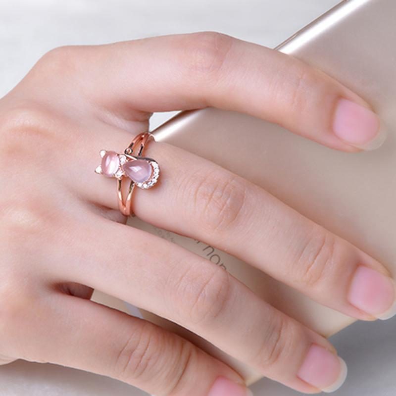 Bijoux Bague Chat En Or Rose