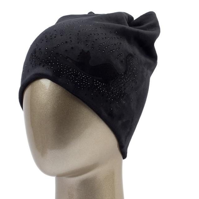 Bonnet Décontracté Chaud En Velours Strass