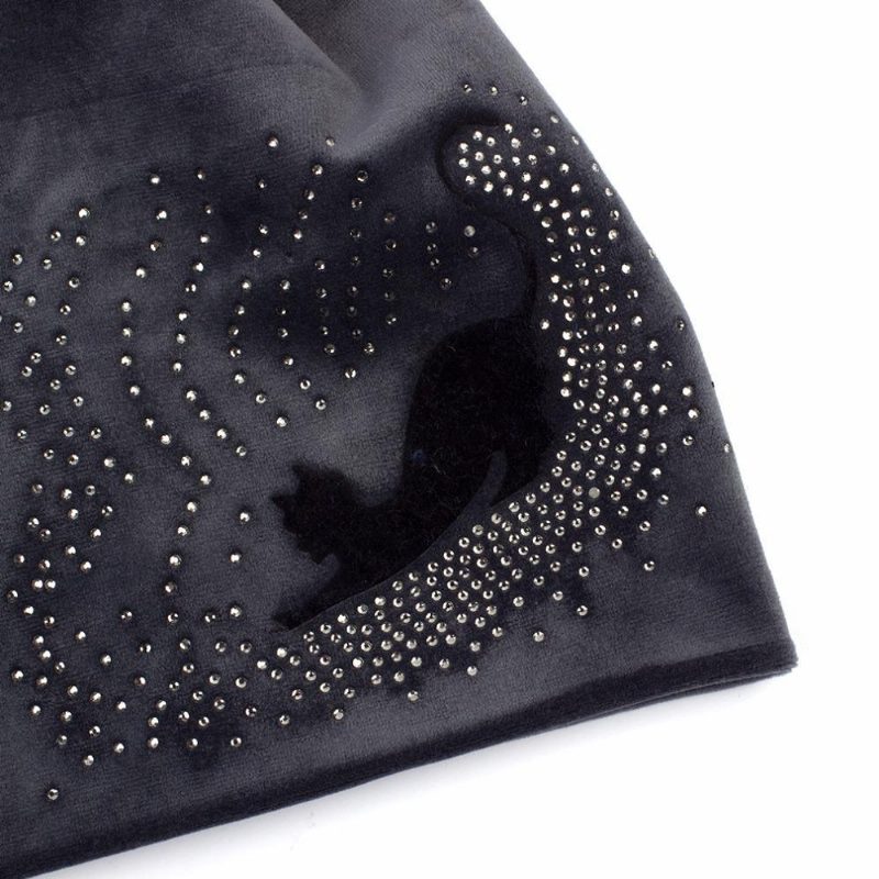 Bonnet Décontracté Chaud En Velours Strass