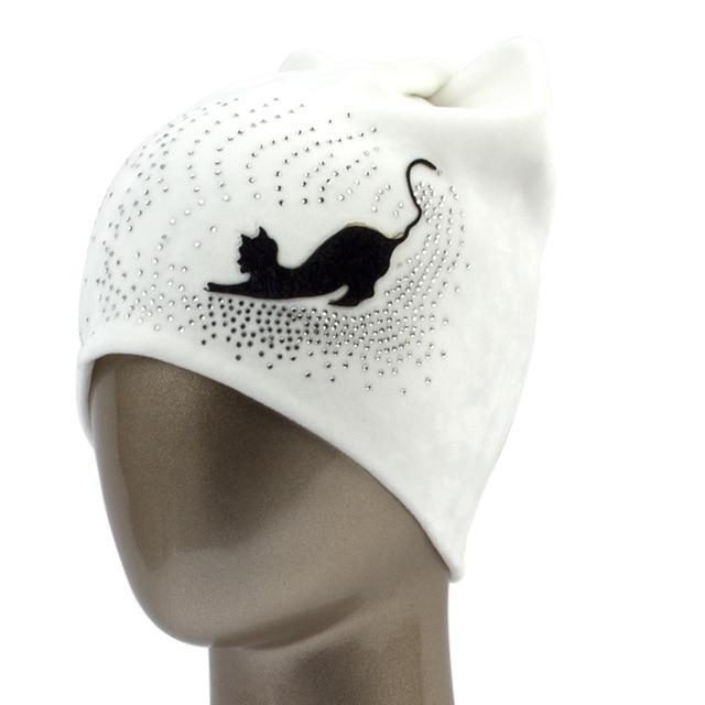 Bonnet Décontracté Chaud En Velours Strass