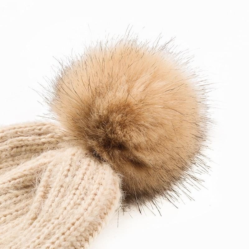 Bonnet D'hiver Tricoté En Forme De Chat Pour Enfants Avec Pompons