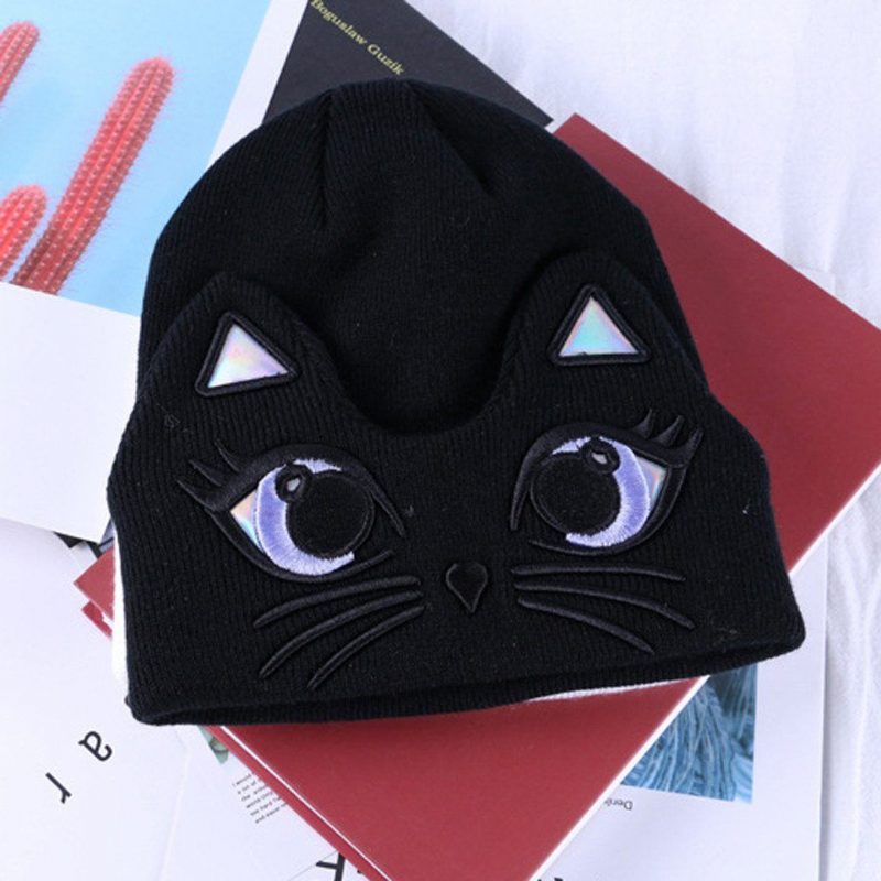 Bonnet Tricoté À Motif Chat