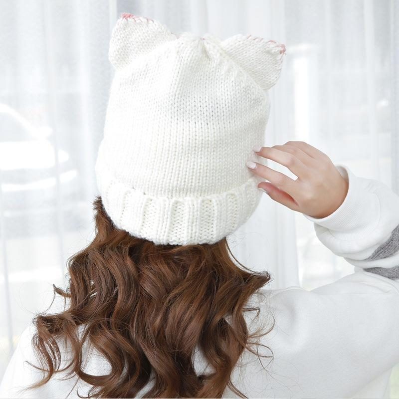 Bonnet Tricoté Hiver Design Chat Mignon